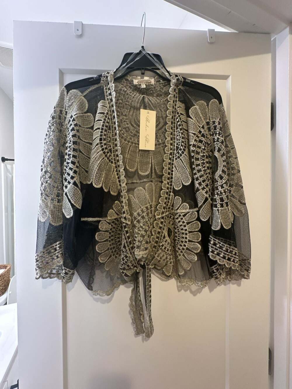 Amber Skies Embroidered Lace Tie-Front Kimono Cover-Up